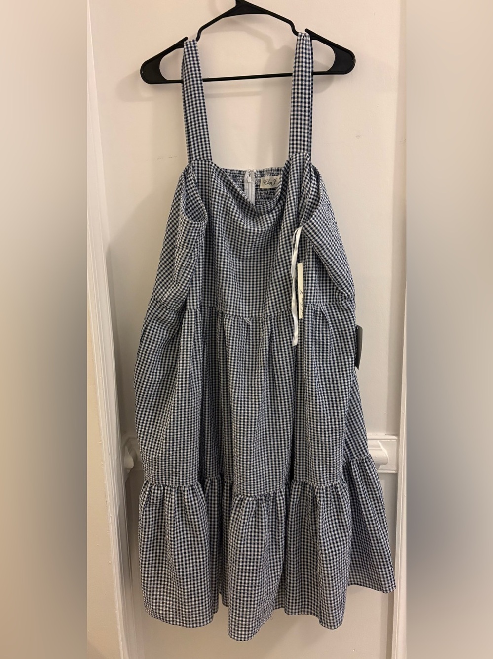 Eliza J Navy & White Gingham Tiered Maxi Dress